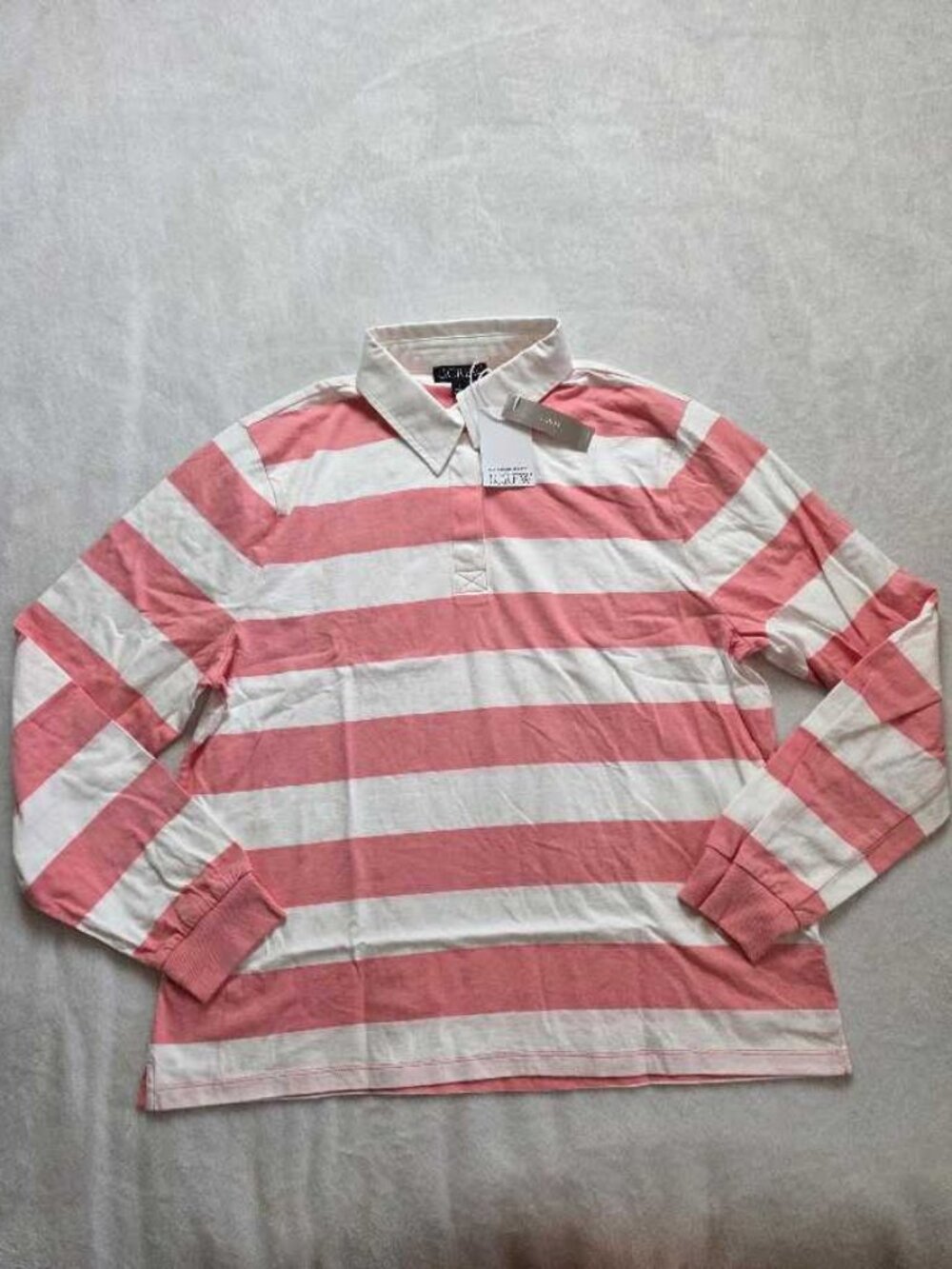 New L J.Crew boyfriend jersey rugby longsleeve polo shirt in Ivory Coral stripe